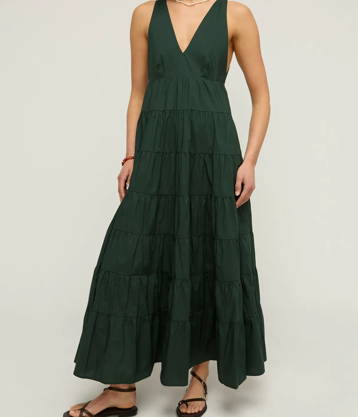Ryan Tiered Maxi Dress In Forest Green