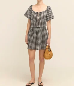 Seersucker Mini Dress In Black And White Check