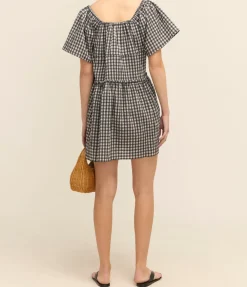 Seersucker Mini Dress In Black And White Check