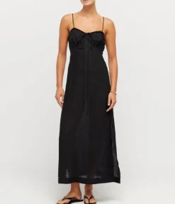 Selina Linen Slip Dress In Black