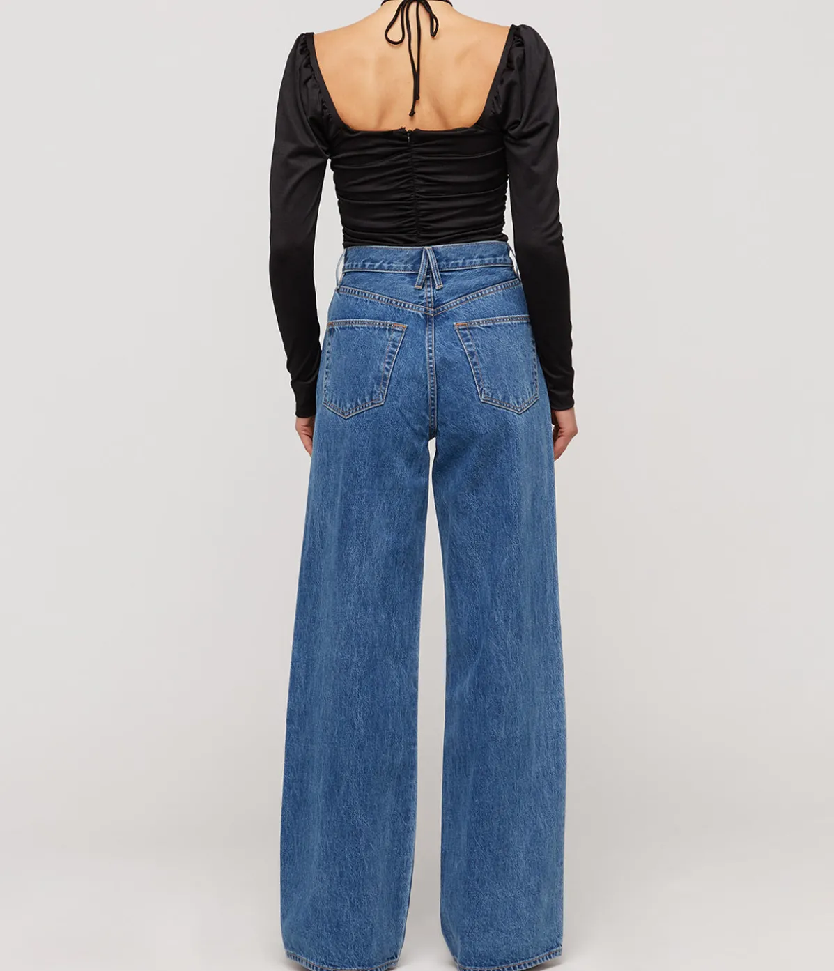 Shiny Crepe Jersey Ruched Blouse In Black