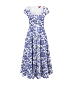 Shortsleeve Wells Dress In Blue Toile
