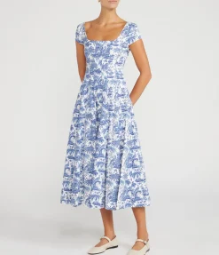 Shortsleeve Wells Dress In Blue Toile