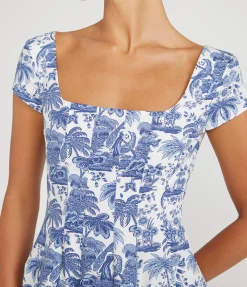 Shortsleeve Wells Dress In Blue Toile