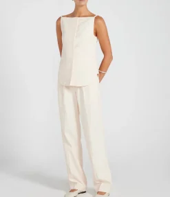 Sleeveless Linen Blend Top In Cream Rose