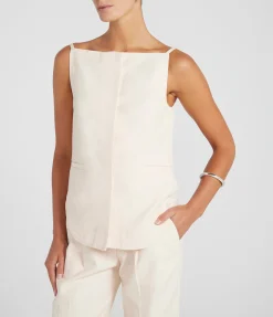 Sleeveless Linen Blend Top In Cream Rose