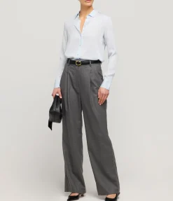 Slim Fit Silk Blouse In Powder Blue