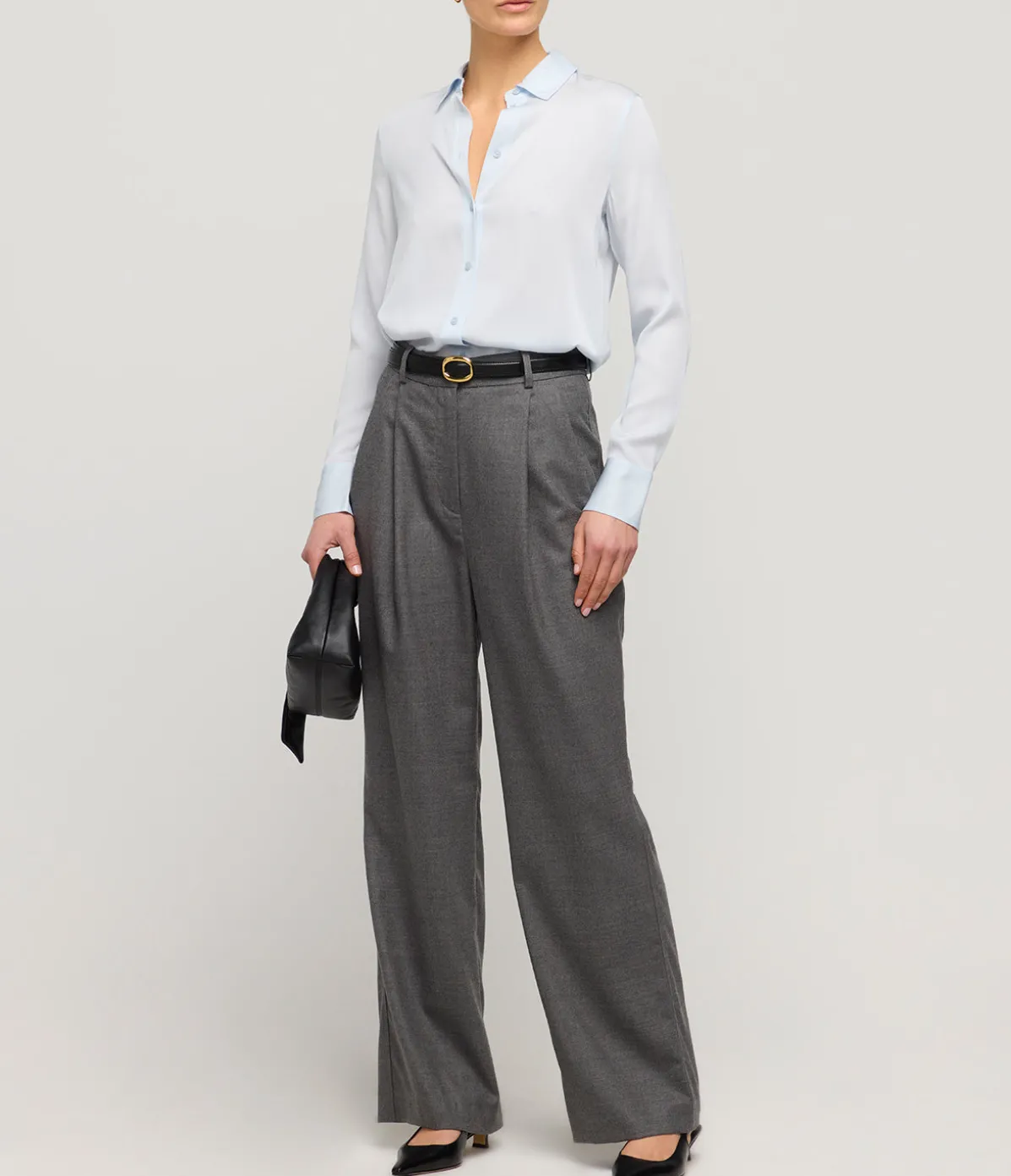 Slim Fit Silk Blouse In Powder Blue
