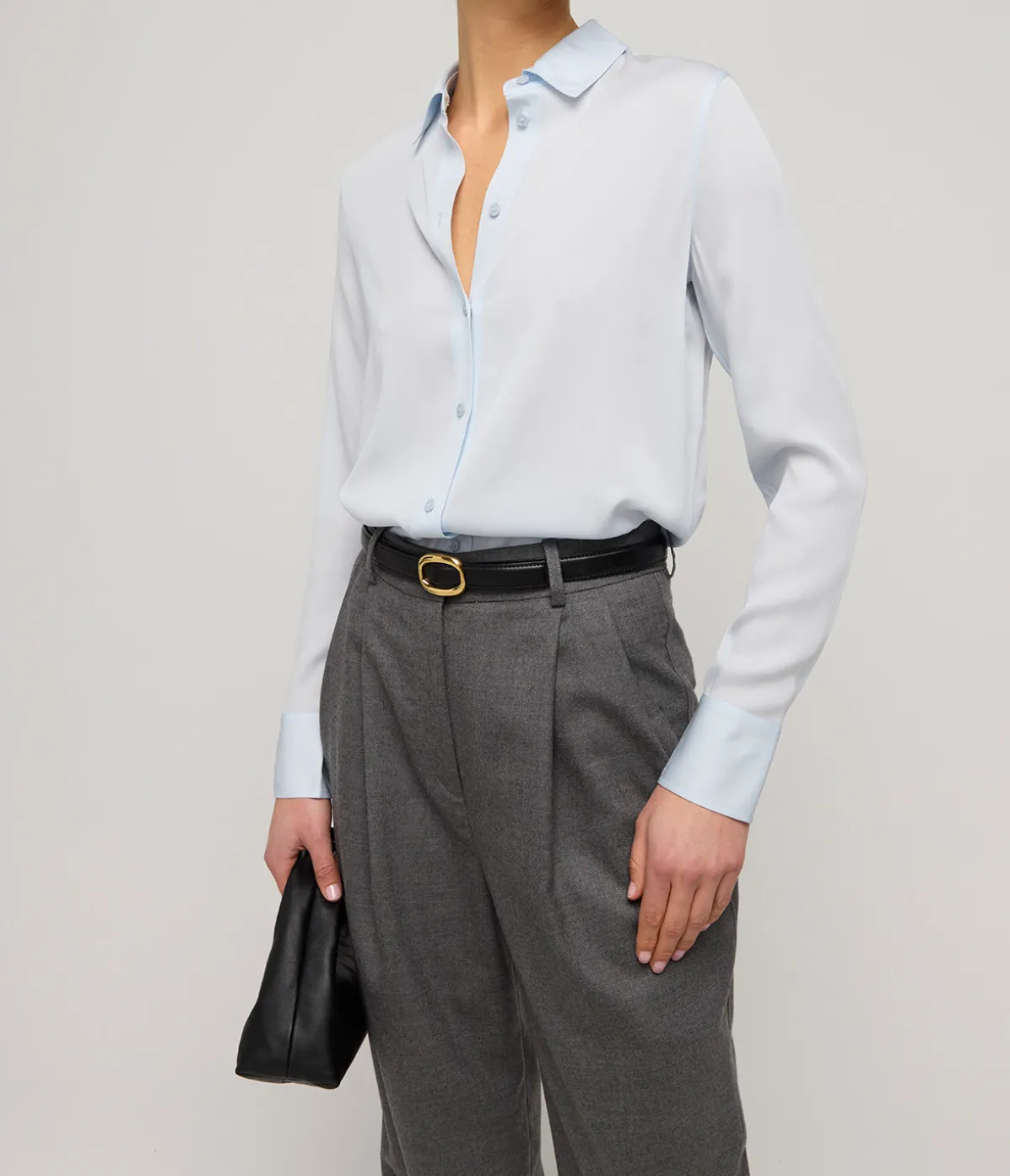 Slim Fit Silk Blouse In Powder Blue
