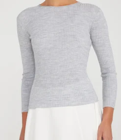 Slim Rib Long Sleeve Top In Frosted Heather Grey