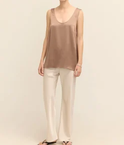 Sloane Satin Tank In Mocha