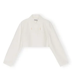 Slub Linen Cropped Blazer In Egret