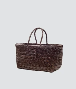 Small Bamboo Triple Jump Basket Bag In Dark Brown