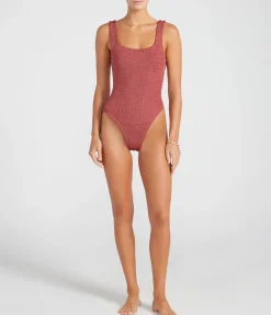 Square Neck Swimsuit In Metallic Rosewood