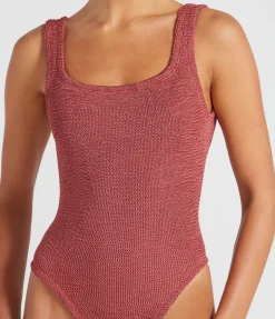 Square Neck Swimsuit In Metallic Rosewood