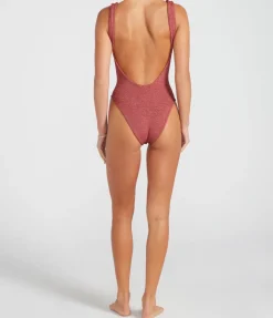 Square Neck Swimsuit In Metallic Rosewood