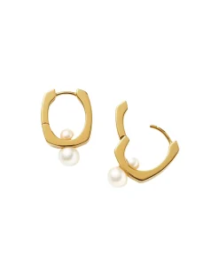 Square Pearl Statement Stud Earrings In Gold