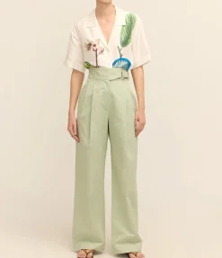 Tab Detail Pant In Eau De Nil