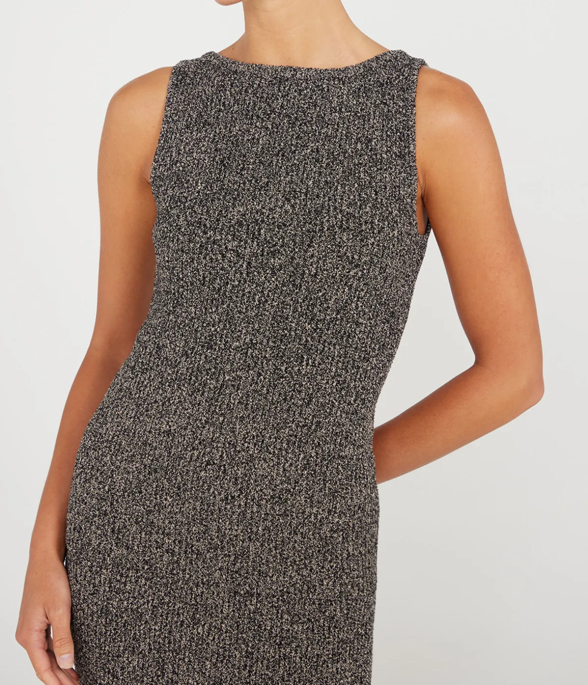Tabatha Sleeveless Tank In Khaki And Black Boucle