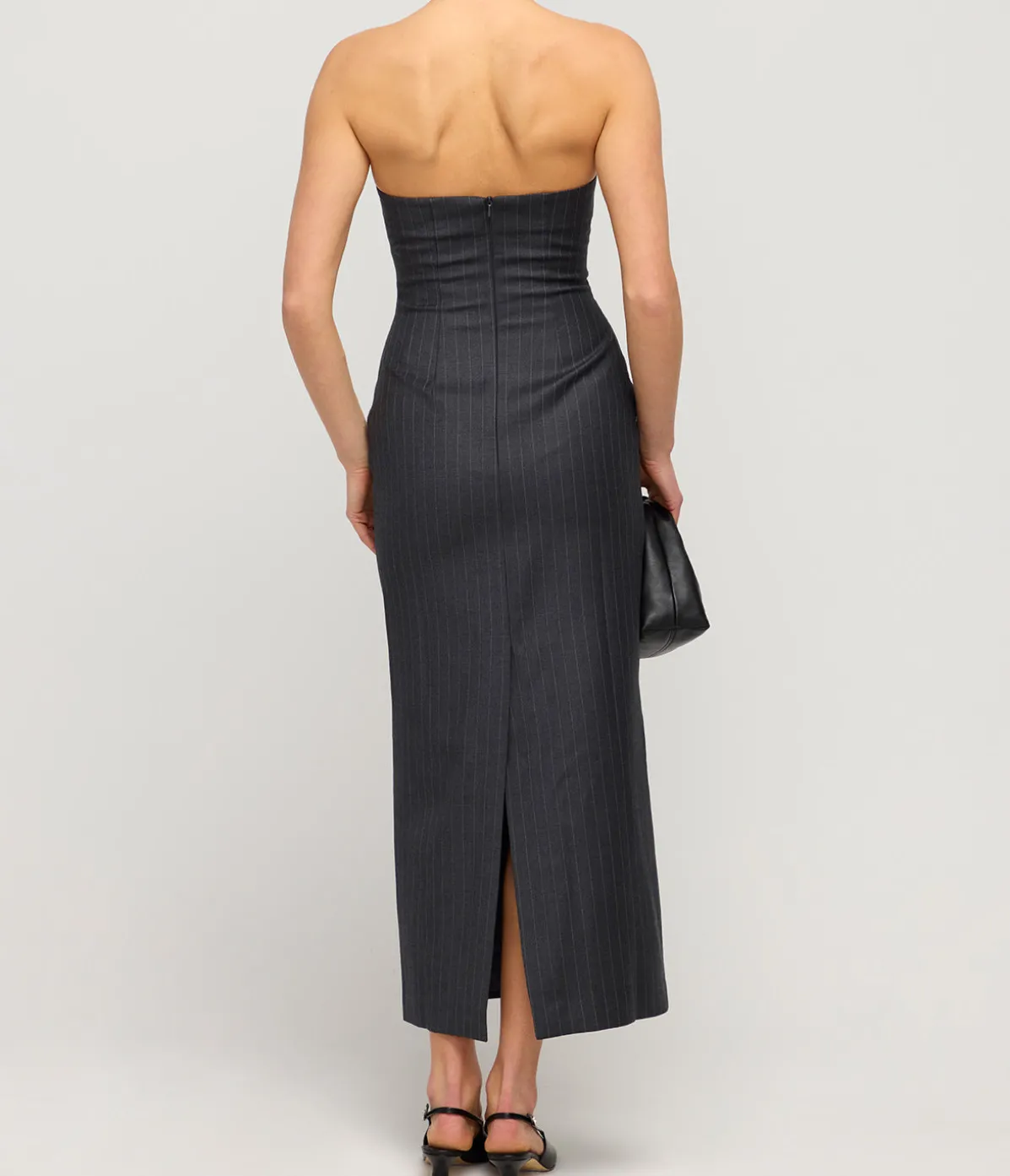 Tandi Wool Midi Dress In Grey Pinstripe