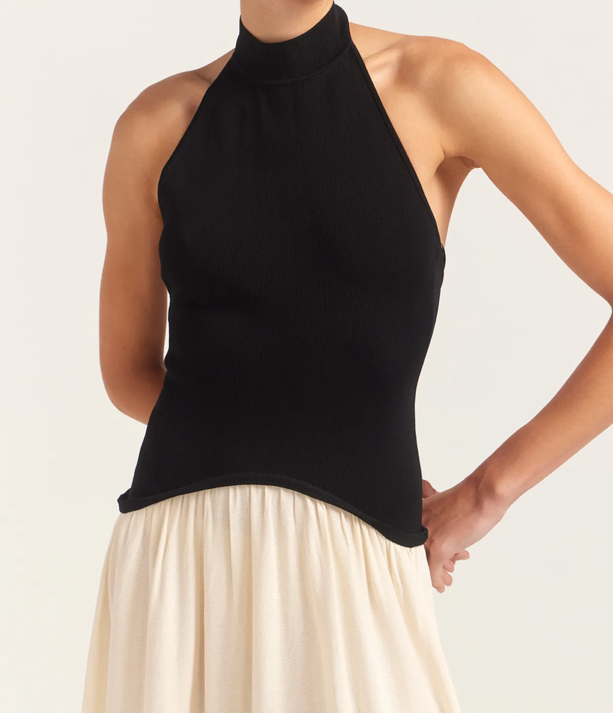 The Soglio Halter Dress In Ecru And Noir