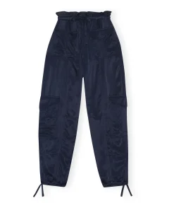 Twill Satin Tie Pants In Sky Captain