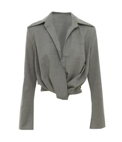 Twist Front Blouse In Grey