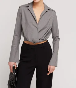 Twist Front Blouse In Grey