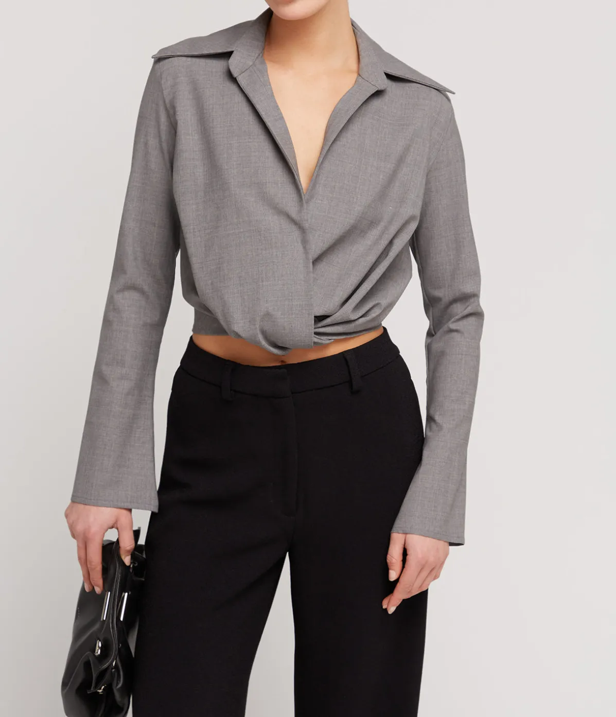 Twist Front Blouse In Grey