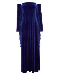 Velvet Strapless Maxi Dress In Blue