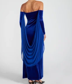 Velvet Strapless Maxi Dress In Blue