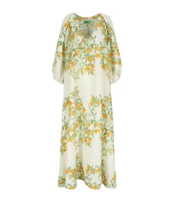 V-Neck Maxi Kaftan Dress In Ivory Kumquat