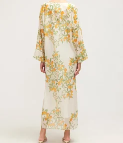 V-Neck Maxi Kaftan Dress In Ivory Kumquat