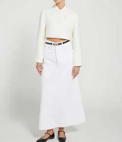 White Denim Double Fly Maxi Skirt In Bright White