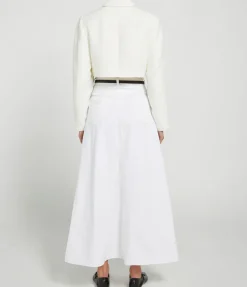 White Denim Double Fly Maxi Skirt In Bright White
