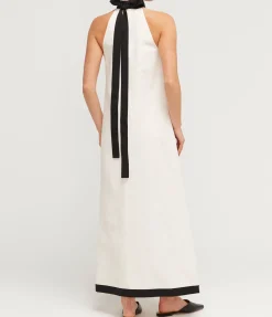 Wright Halterneck Dress In Ecru And Black
