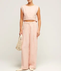 Wyatt Linen Trouser In Silver Pink
