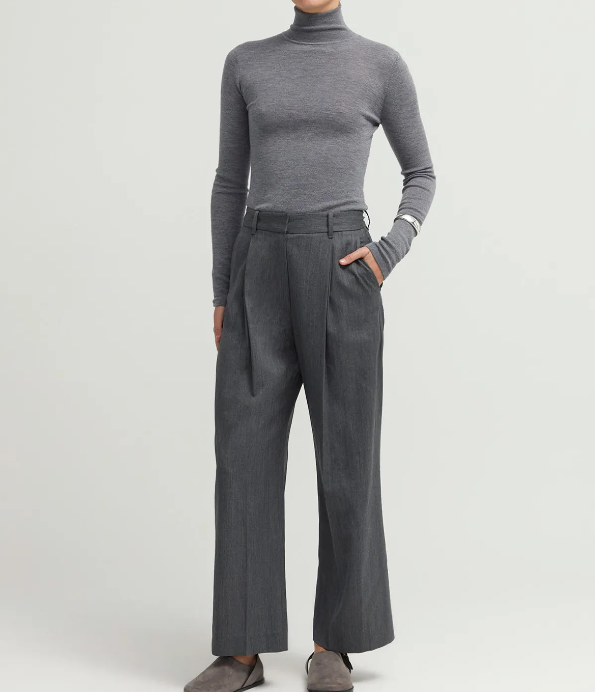 Wynter Mock Neck Top In Grey Melange