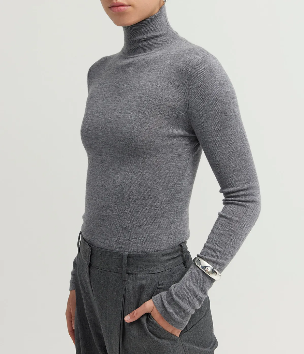 Wynter Mock Neck Top In Grey Melange