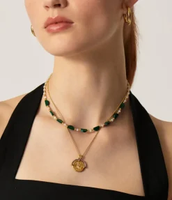 Zenyu Beaded Half Moon Necklace In Gold And Amazonite