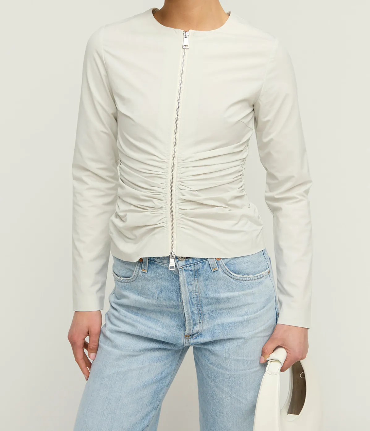 Zipper Long Sleeve Top In Light Grey